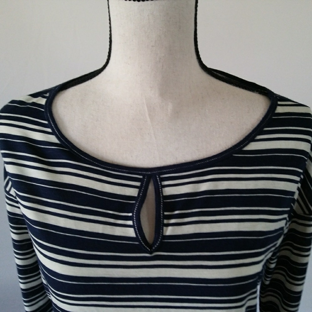 Talbot's Navy Blue Striped Drawstring Top - Picture 2 of 7